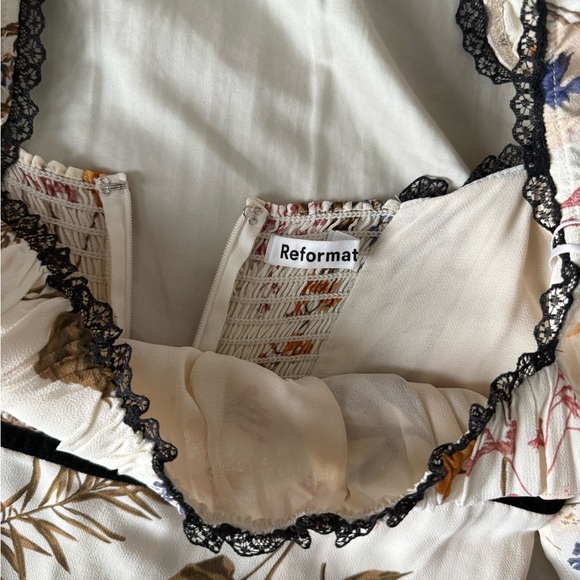 Reformation Floral Dress with Black Lace Trim - Picture 5 of 9